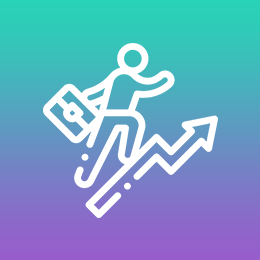 Icon of businessperson holding briefcase climbing a rising arrow